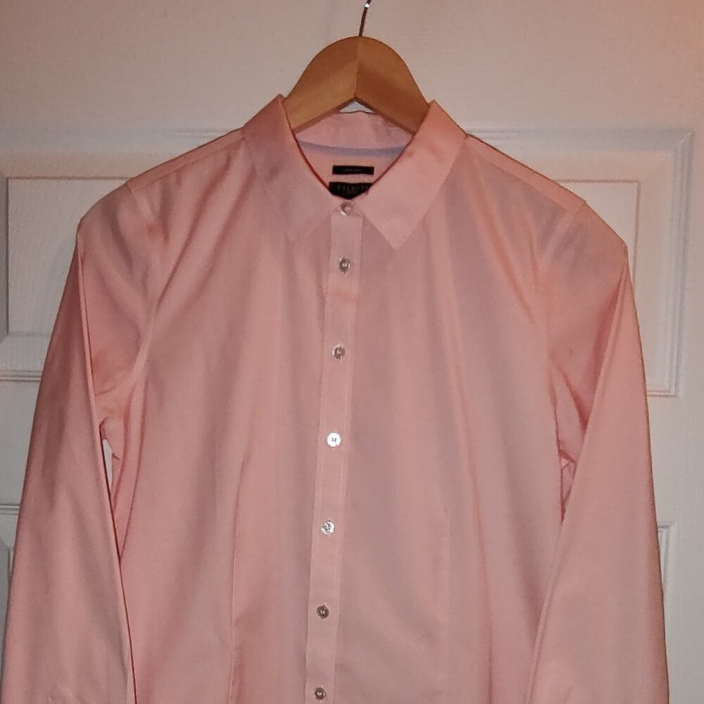 TALBOTS BOYFRIEND SHIRT BUTTON FRONT LONG SLEEVES COTTON STRETCH NO-IRON PINK 6P